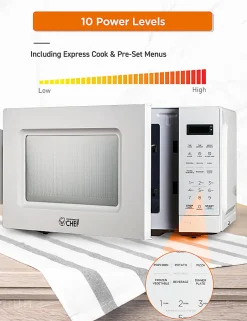 Commercial Chef Small Countertop Microwave With Digital Display, 0.7 Cu Ft, White