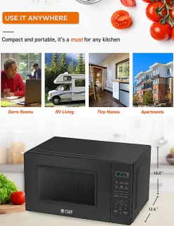Commercial Chef Small Countertop Microwave With Digital Display, 0.7 Cu. Ft., Black