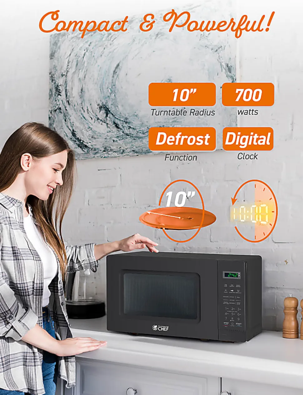 Commercial Chef Small Countertop Microwave With Digital Display, 0.7 Cu. Ft., Black