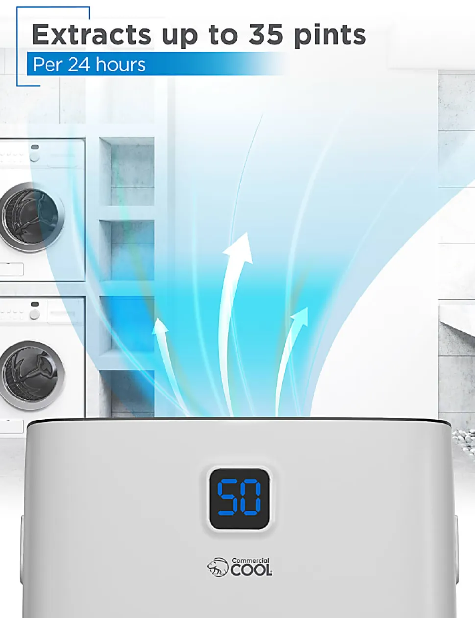 Commercial Cool Portable Dehumidifier, 35 Pint, 19-5/8”H x 13-15/16”W x 10-3/4”D