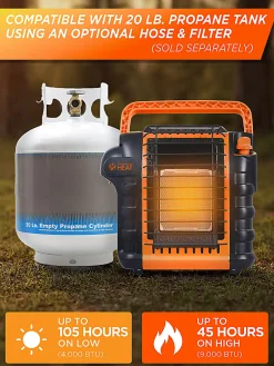 Commercial Heat Portable Outdoor Propane Heater, 9,000 BTUs, For Up To 300 Sq. Ft., 13"H x 8-1/2"W x 13"D, Orange, Total Quantity 1