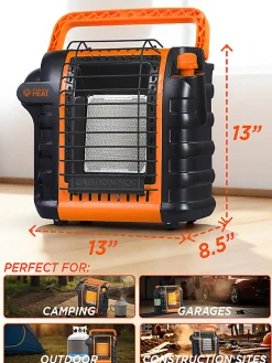Commercial Heat Portable Outdoor Propane Heater, 9,000 BTUs, For Up To 300 Sq. Ft., 13"H x 8-1/2"W x 13"D, Orange, Total Quantity 1
