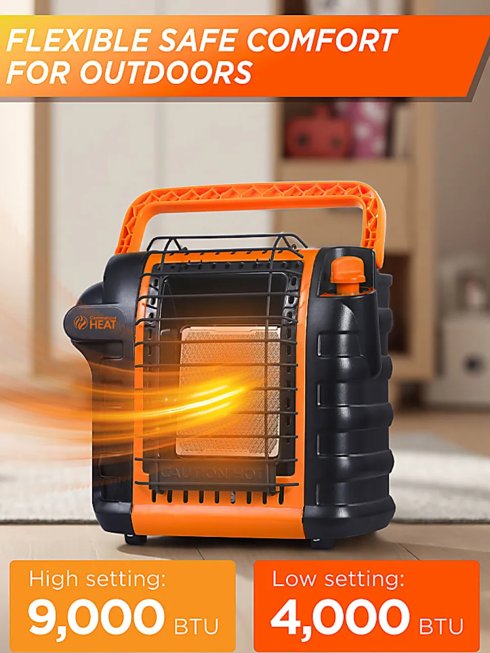 Commercial Heat Portable Outdoor Propane Heater, 9,000 BTUs, For Up To 300 Sq. Ft., 13"H x 8-1/2"W x 13"D, Orange, Total Quantity 1