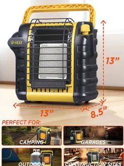 Commercial Heat Portable Outdoor Propane Heater, 9,000 BTUs, For Up To 300 Sq. Ft., 13”H x 8-1/2”W x 13”D, Yellow, Total Quantity 1