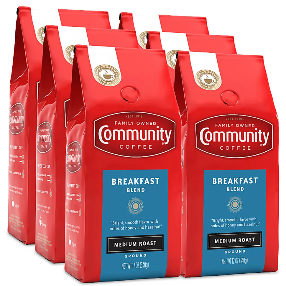 Community Coffee Arabica Ground Coffee, Breakfast Blend, 12 Oz Per Bag, Carton Of 6 Bags