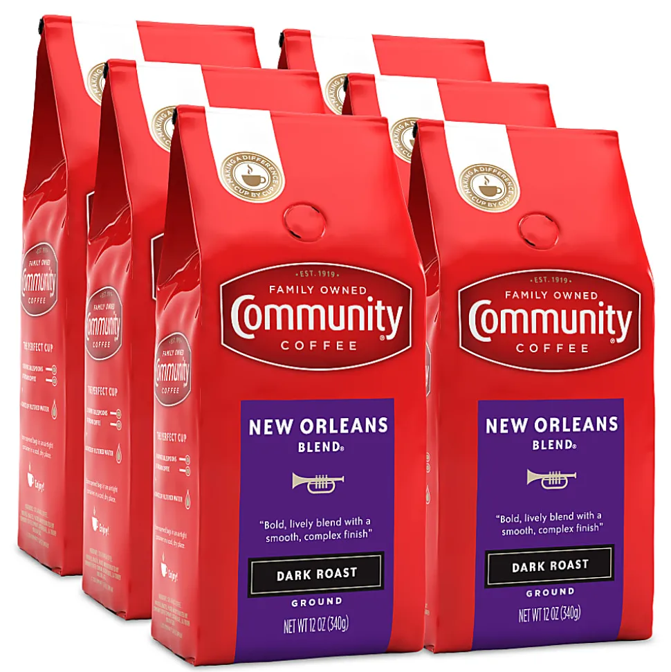 Community Coffee Arabica Ground Coffee, New Orleans Blend, 12 Oz Per Bag, Carton Of 6 Bags