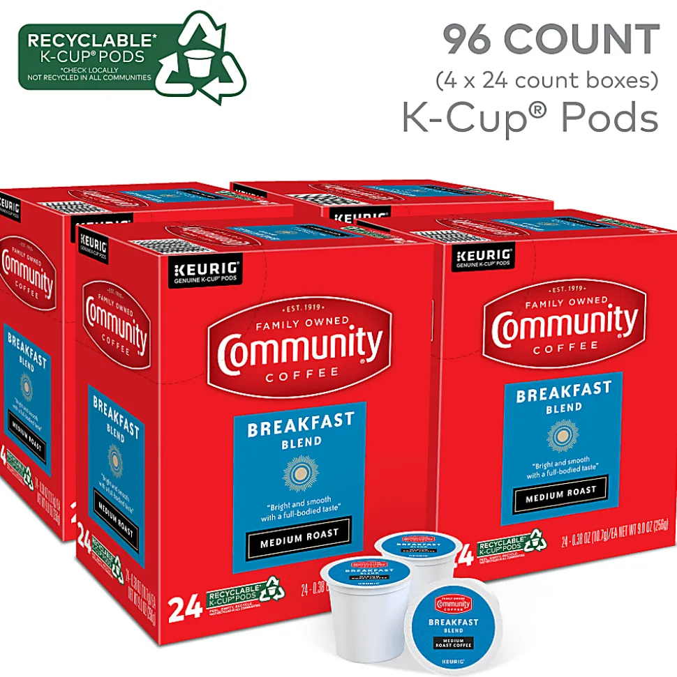 Community Coffee Keurig® Single Serve K-Cup® Pods, Breakfast Blend, Medium Roast, Box Of 96 Pods