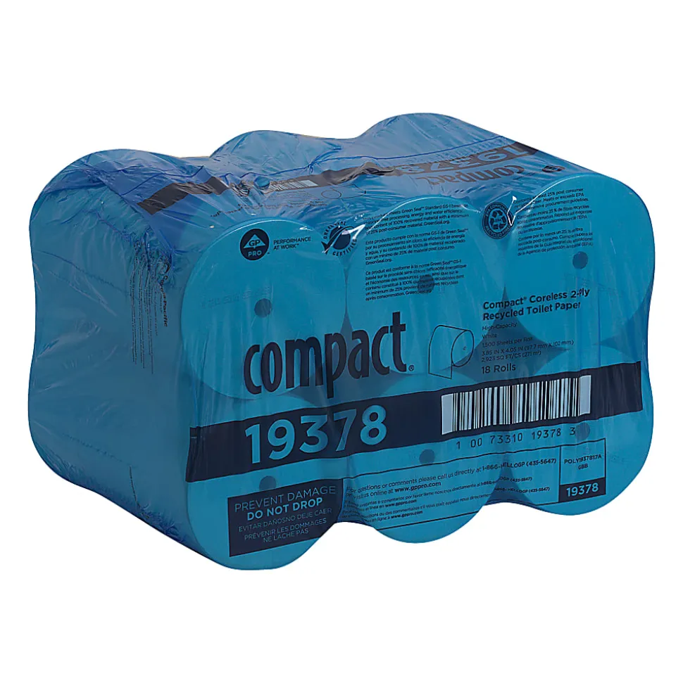 Compact® by GP PRO 2 Ply Coreless Toilet Paper, 4x3.85, 100% Recycled, White, 1500 Sheets, 18 Rolls per Case
