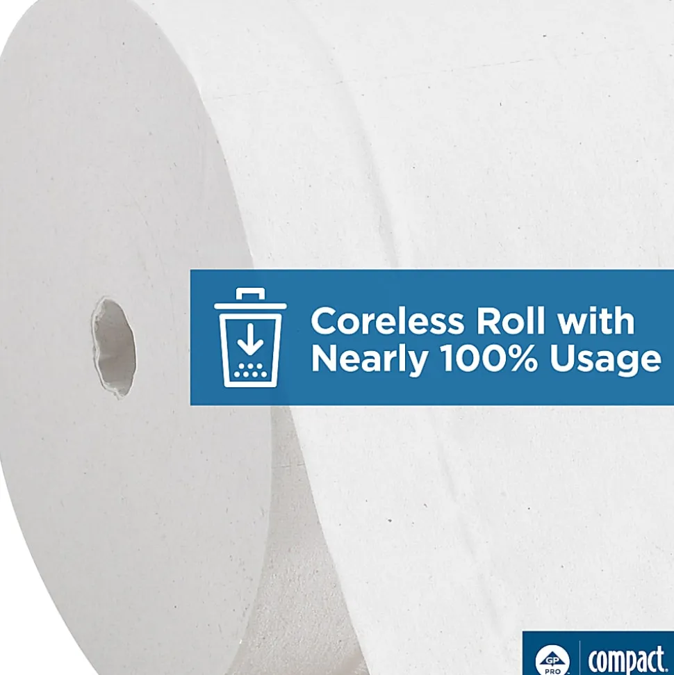 Compact® Coreless Toilet Paper, 2-Ply, 4" x 3.8" Sheets, 100% Recycled Fiber, White, 1000 Sheets, 36 Rolls per Case