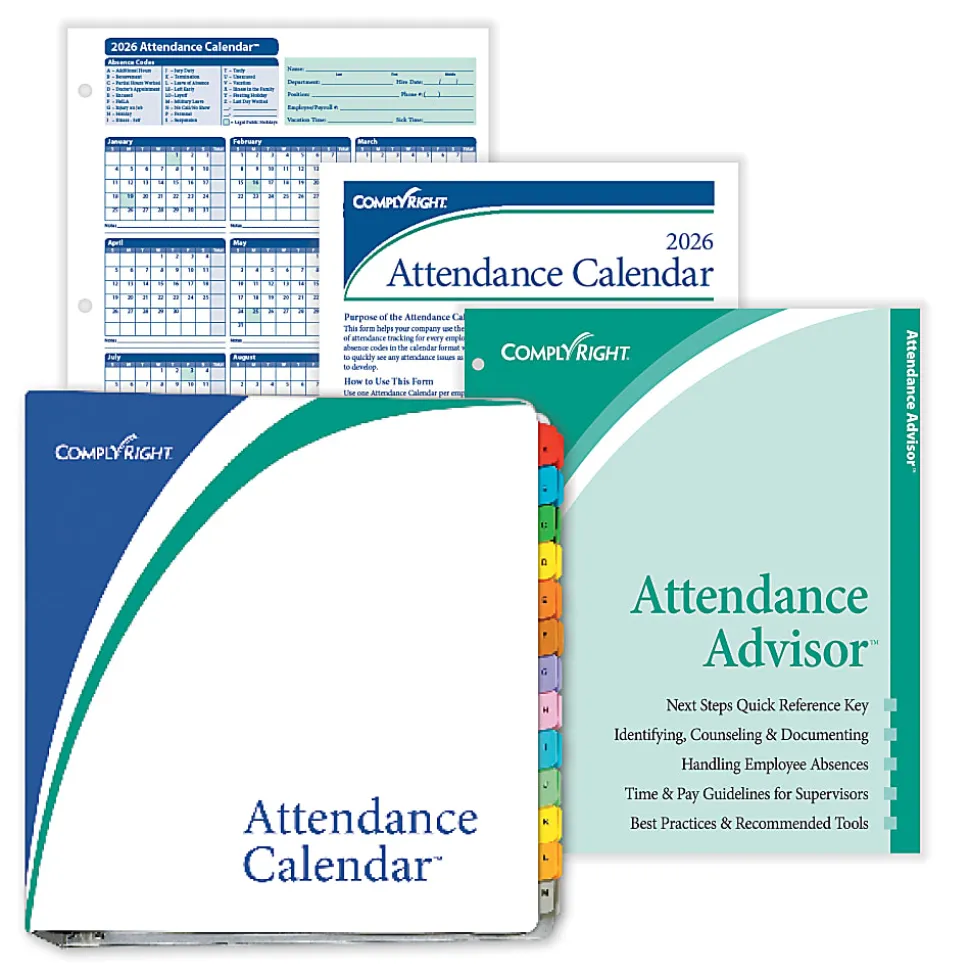 ComplyRight® 2026 Attendance Calendar Kit, 8 1/2" x 11", White, Pack Of 200