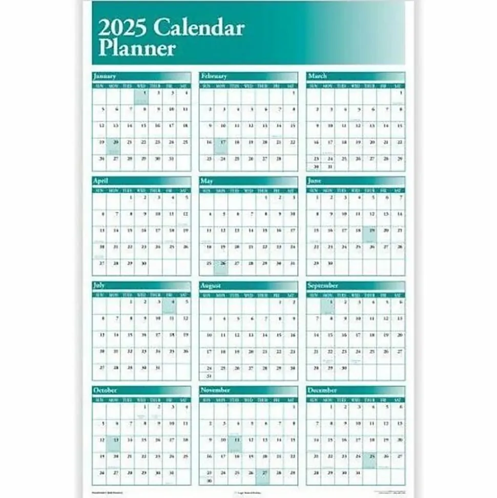 ComplyRight® 2026 Calendar Planner, 36" x 24", Green