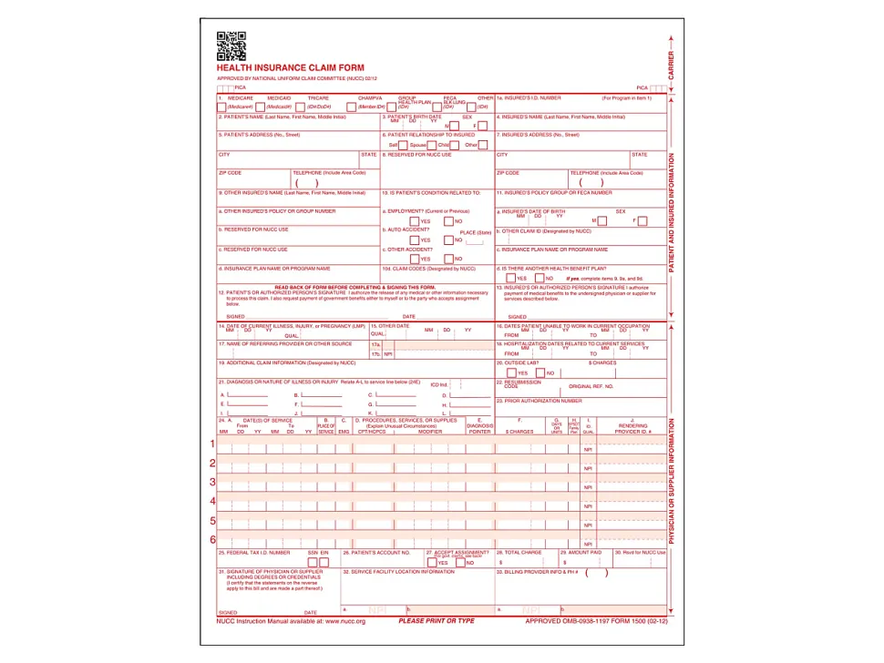 ComplyRight™ CMS-1500 Health Insurance Claim Form (02/12), Laser-Cut Sheet, 8 1/2" x 11", White, Case of 2,500