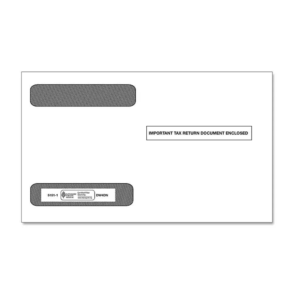 ComplyRight® Double-Window Envelopes For W-2 (5218) Tax Forms, 5-5/8" x 9", Moisture-Seal, White, Pack Of 100 Envelopes