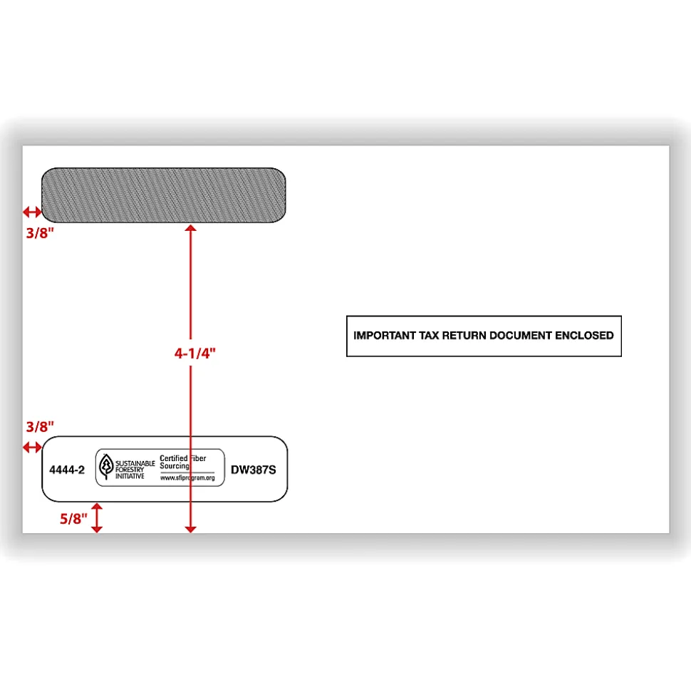 ComplyRight® Double-Window Envelopes For W-2 (5206 And 5208) Tax Forms, 5-5/8" x 9", Self-Seal, White, Pack Of 100 Envelopes