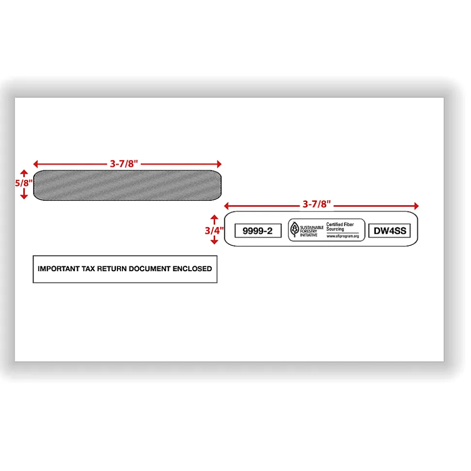 ComplyRight® Double-Window Envelopes For 4-Up W-2 (5205, 5205A, 5209) Tax Forms, 5-5/8" x 9", Self-Seal, White, Pack Of 200 Envelopes