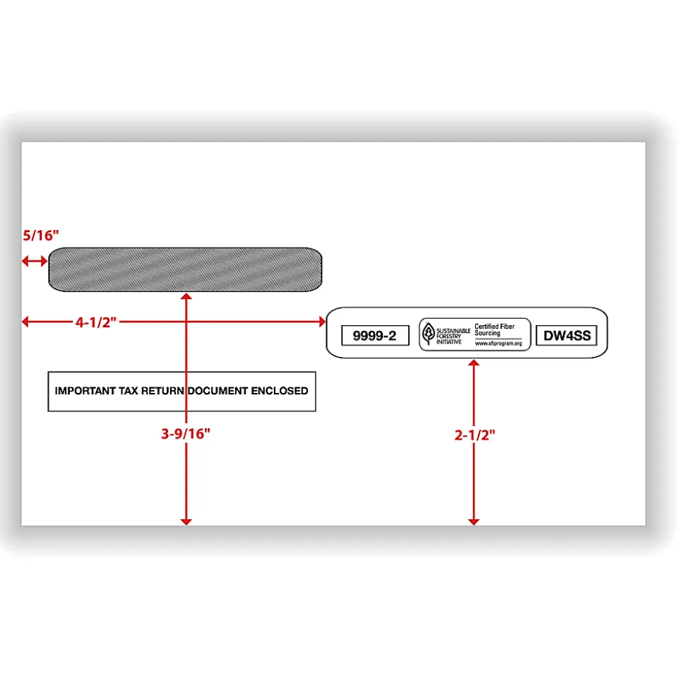 ComplyRight® Double-Window Envelopes For 4-Up W-2 (5205, 5205A, 5209) Tax Forms, 5-5/8" x 9", Self-Seal, White, Pack Of 200 Envelopes