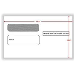 ComplyRight® Double-Window Envelopes For W-2 Laser And Continuous Tax Forms, 5-5/8