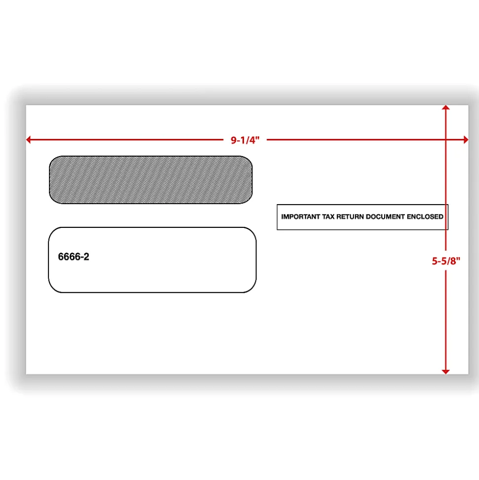 ComplyRight® Double-Window Envelopes For W-2 Laser And Continuous Tax Forms, 5-5/8" x 9-1/4", Self-Seal, White, Pack Of 50 Envelopes