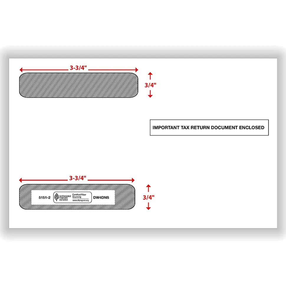 ComplyRight® Double-Window Envelopes For W-2 (5218) Tax Forms, 5-5/8" x 9", Self-Seal, White, Pack Of 100 Envelopes