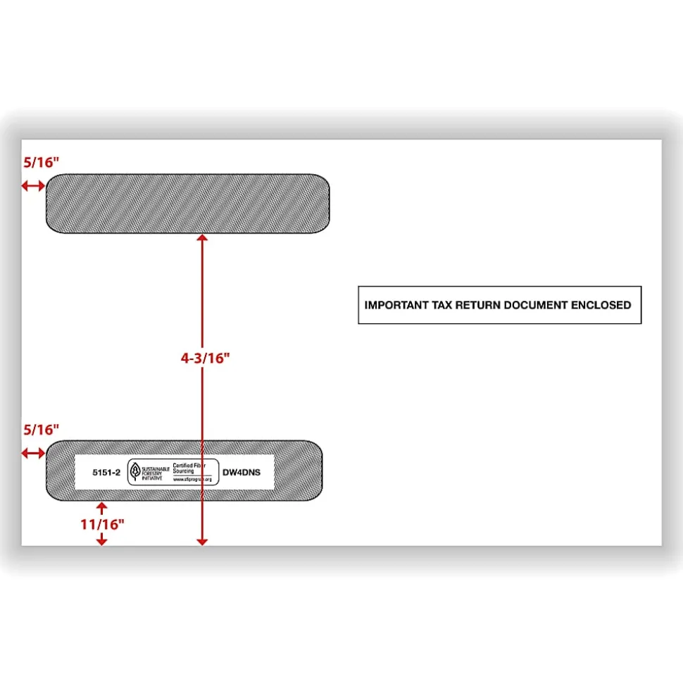 ComplyRight® Double-Window Envelopes For W-2 (5218) Tax Forms, 5-5/8" x 9", Self-Seal, White, Pack Of 100 Envelopes