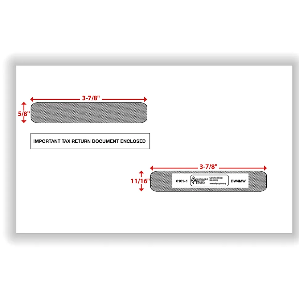 ComplyRight® Double-Window Envelopes For W-2 (5216)/1099-R (5175) Tax Forms, 5-5/8" x 9", Moisture-Seal, White, Pack Of 100 Envelopes