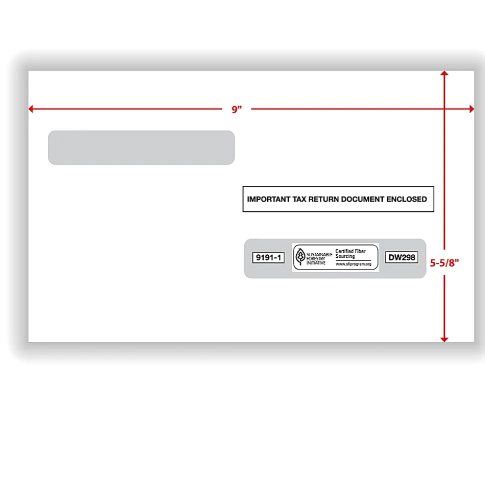 ComplyRight® Double-Window Envelopes For W-2 (5214) Tax Forms, 5-5/8" x 9", Moisture-Seal, White, Pack Of 100 Envelopes