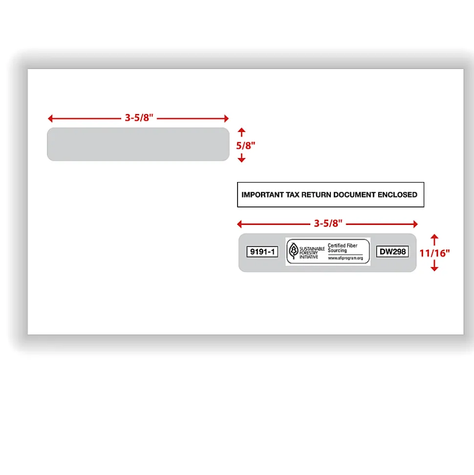 ComplyRight® Double-Window Envelopes For W-2 (5214) Tax Forms, 5-5/8" x 9", Moisture-Seal, White, Pack Of 100 Envelopes