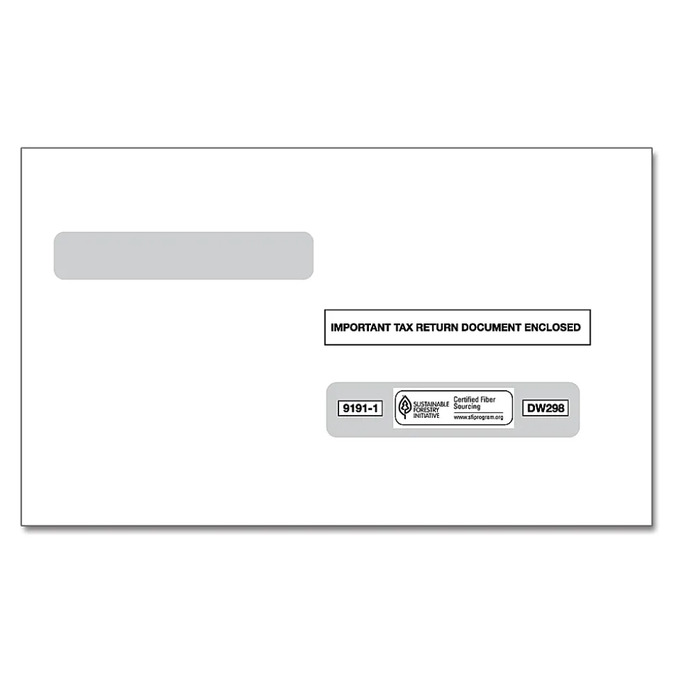 ComplyRight® Double-Window Envelopes For W-2 (5214) Tax Forms, 5-5/8" x 9", Moisture-Seal, White, Pack Of 100 Envelopes
