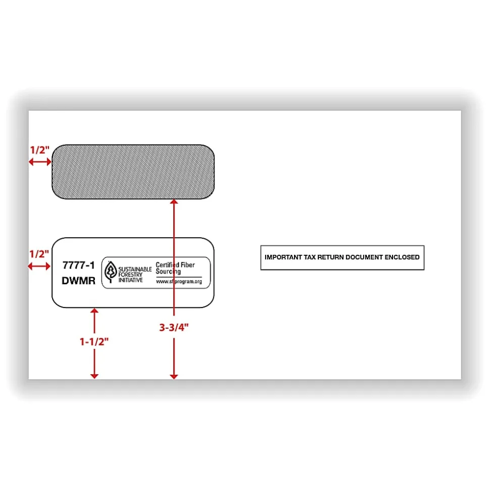 ComplyRight® Double-Window Envelopes For 2-Up 1099 Tax Forms, 5-5/8" x 9", Moisture-Seal, White, Pack Of 100 Envelopes