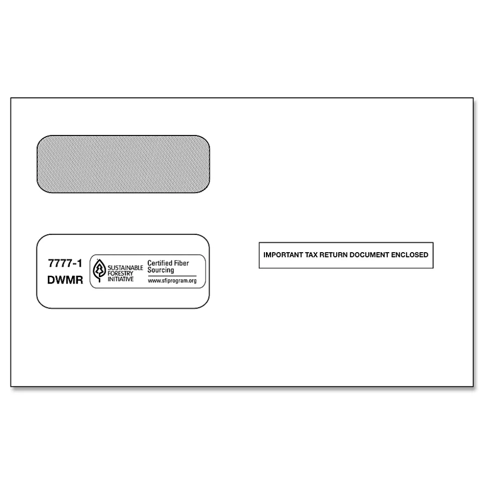 ComplyRight® Double-Window Envelopes For 2-Up 1099 Tax Forms, 5-5/8" x 9", Moisture-Seal, White, Pack Of 100 Envelopes