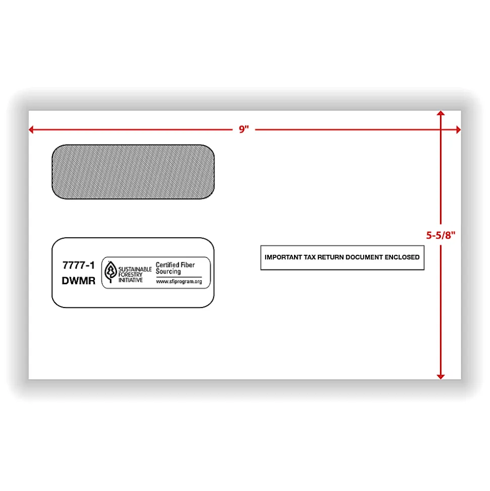 ComplyRight® Double-Window Envelopes For 2-Up 1099 Tax Forms, 5-5/8" x 9", Moisture-Seal, White, Pack Of 100 Envelopes