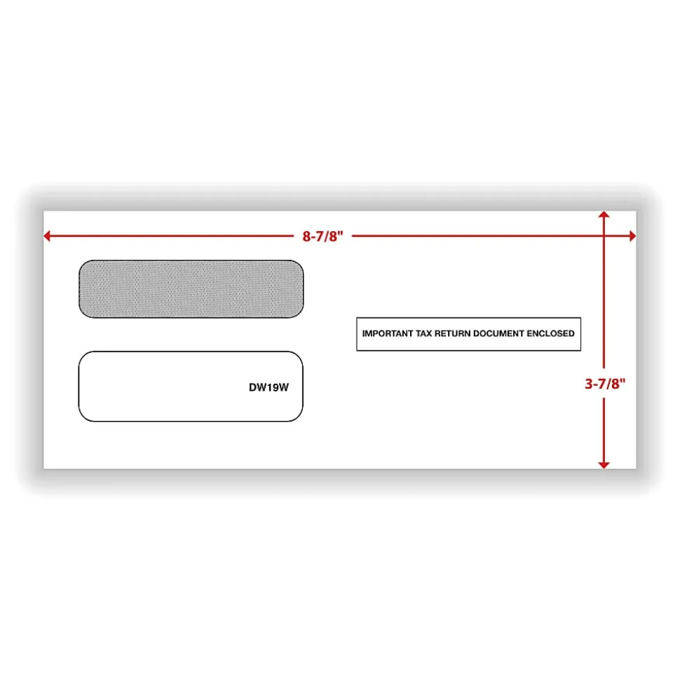 ComplyRight® Double-Window Envelopes For 3-Up 1099 Tax Forms, 3-7/8" x 8-3/8", Moisture-Seal, White, Pack Of 100 Envelopes