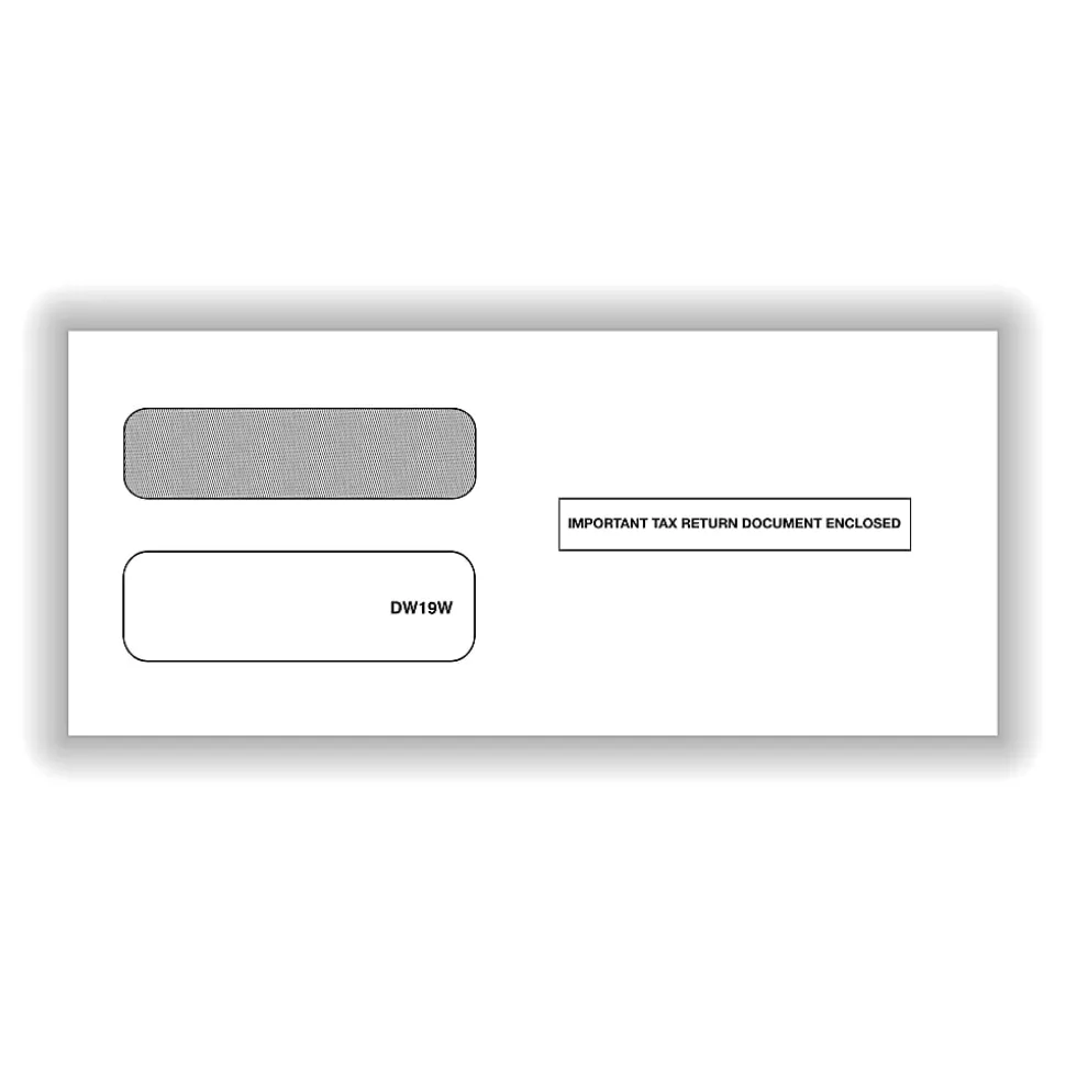 ComplyRight® Double-Window Envelopes For 3-Up 1099 Tax Forms, 3-7/8" x 8-3/8", Moisture-Seal, White, Pack Of 100 Envelopes