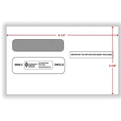 ComplyRight® Double-Window Envelopes For W-2 Tax Forms, 5-5/8" X 9-1/4", Self-Seal, White, Pack Of 200 Envelopes