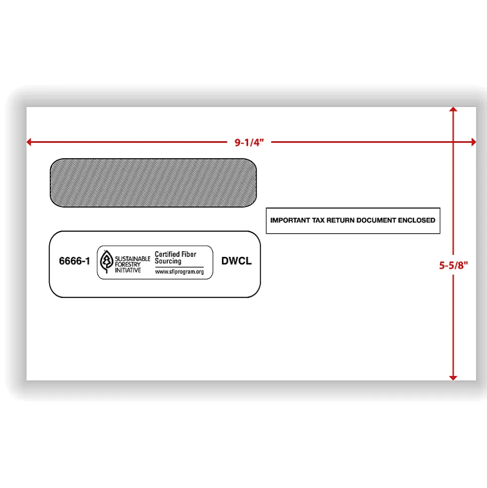 ComplyRight® Double-Window Envelopes For W-2 Tax Forms, 5-5/8" x 9-1/4", Moisture-Seal, White, Pack Of 100 Envelopes