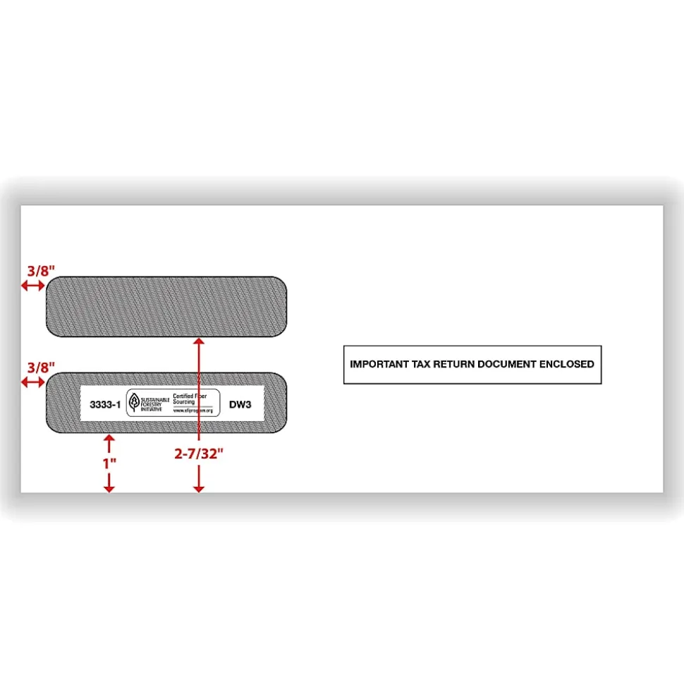 ComplyRight® Double-Window Envelopes For W-2 (5210/5211) Tax Forms, 3-7/8" x 8-1/2", Moisture-Seal, White, Pack Of 100 Envelopes
