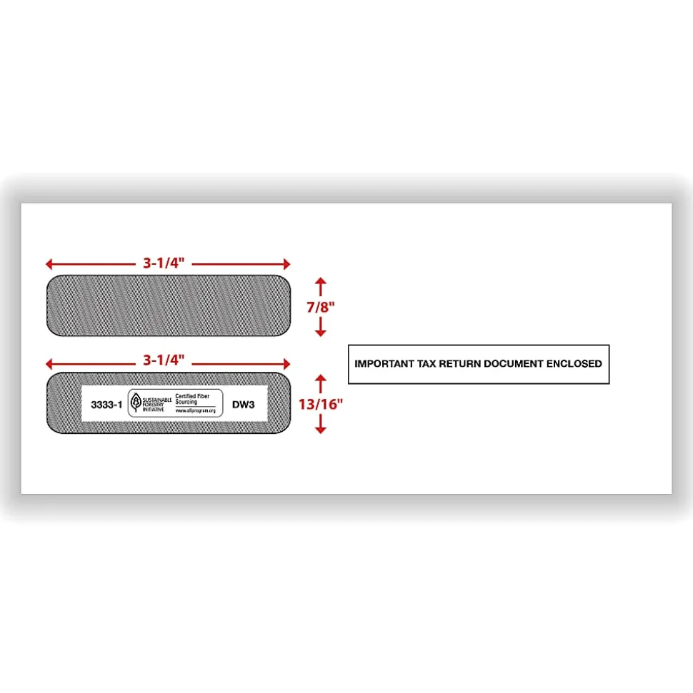 ComplyRight® Double-Window Envelopes For W-2 (5210/5211) Tax Forms, 3-7/8" x 8-1/2", Moisture-Seal, White, Pack Of 100 Envelopes