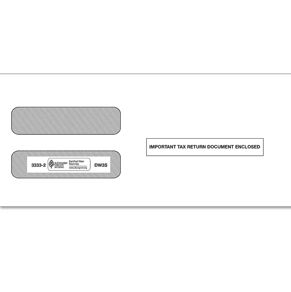 ComplyRight® Double-Window Envelopes For W-2 (5210/5211) Tax Forms, 3-7/8" x 8-1/2", Self-Seal, White, Pack Of 100 Envelopes