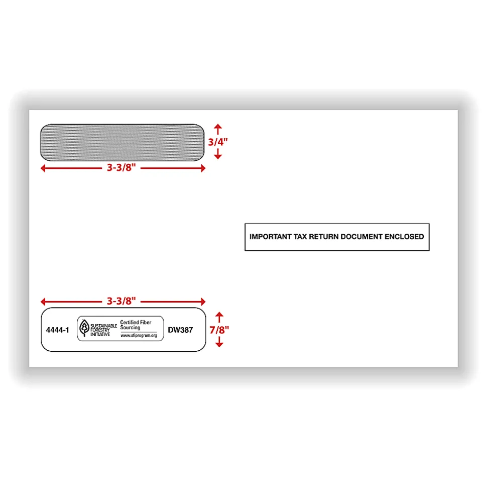ComplyRight® Double-Window Envelopes For W-2 (5206 And 5208) Tax Forms, 5-5/8" x 9", Moisture-Seal, White, Pack Of 100 Envelopes