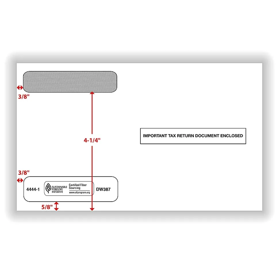 ComplyRight® Double-Window Envelopes For W-2 (5206 And 5208) Tax Forms, 5-5/8" x 9", Moisture-Seal, White, Pack Of 100 Envelopes