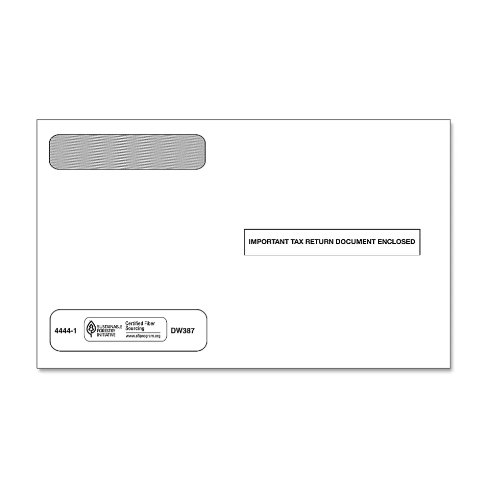 ComplyRight® Double-Window Envelopes For W-2 (5206 And 5208) Tax Forms, 5-5/8" x 9", Moisture-Seal, White, Pack Of 100 Envelopes