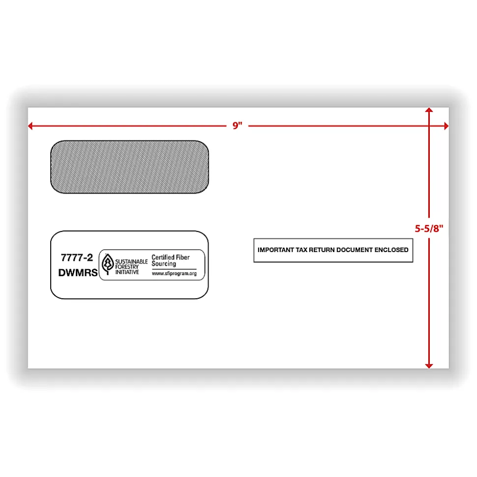 ComplyRight® Double-Window Envelopes For 2-Up 1099 Tax Forms, 5-5/8" x 9", Self-Seal, White, Pack Of 200 Envelopes