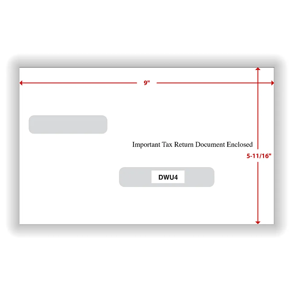 ComplyRight® Double-Window Envelopes For W-2/1099 (LU4) Tax Forms, 5-11/16" x 9", Moisture-Seal, White, Pack Of 100 Envelopes