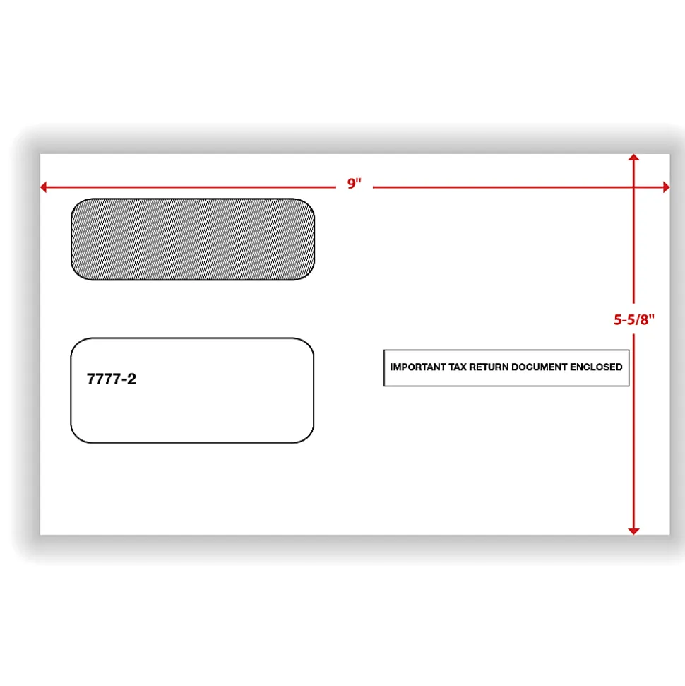 ComplyRight® Double-Window Tax Form Envelopes For Laser And Continuous 1099 Forms, 5-5/8" x 9", Self-Seal, White, Pack Of 50 Envelopes
