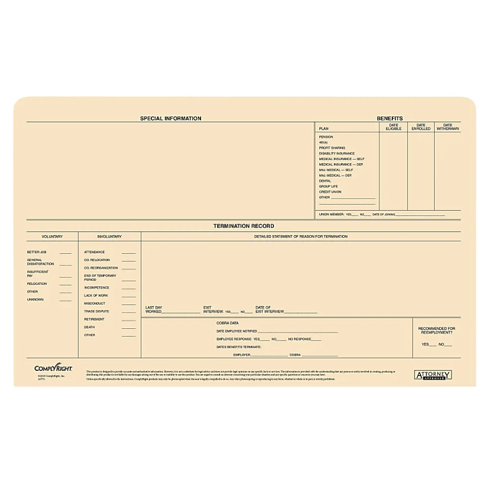 ComplyRight Envelo-File Confidential Personnel Folders, 9 1/2" x 15", Manila, Pack Of 25
