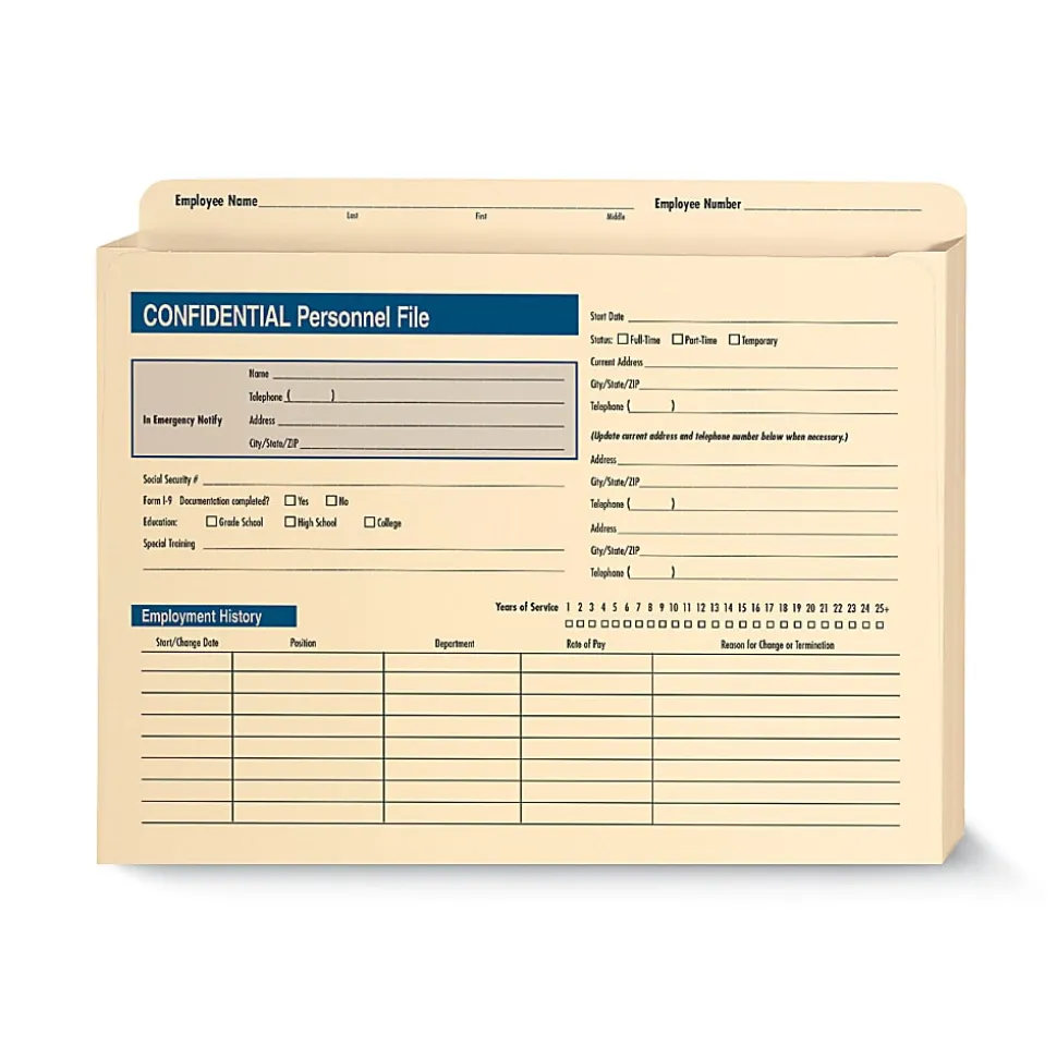ComplyRight Expandable Confidential Personnel Files, 12" x 9 1/2" x 1 1/2", Pack Of 25