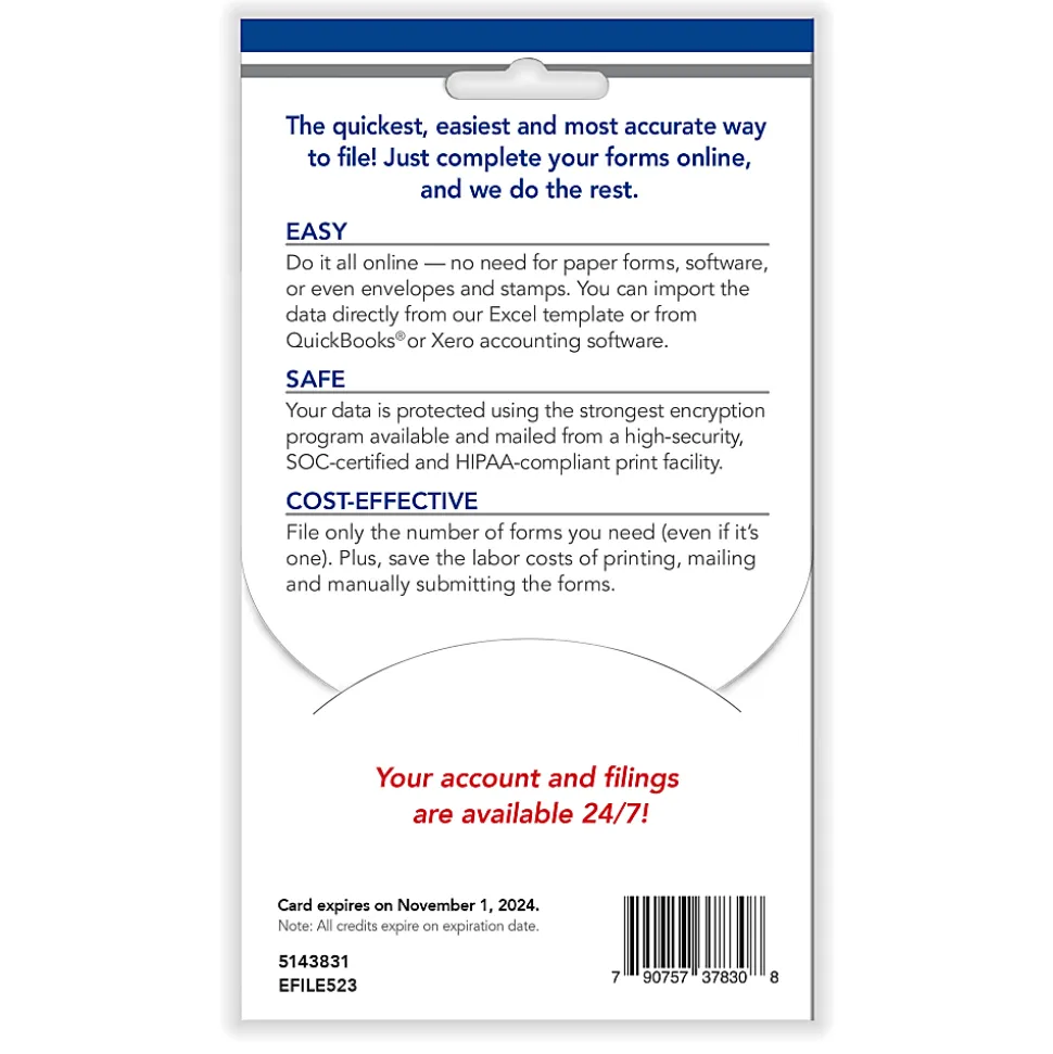 ComplyRight® FAST FILE Tax Filings For Small Business, W-2/1099, Card For 5 Tax Filings