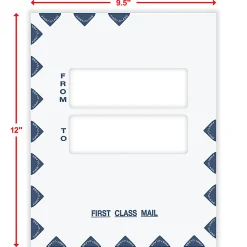 ComplyRight® First Class Double Window Tax Mailer Envelope, White/Blue, Self-Seal, 9-1/2" x 12", Pack of 50, PES45