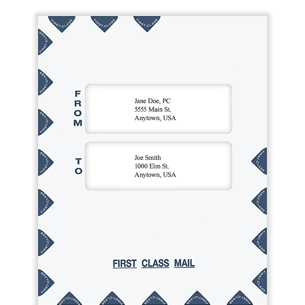ComplyRight® First Class Double Window Tax Mailer Envelope, White/Blue, Self-Seal, 9-1/2" x 12", Pack of 50, PEO41