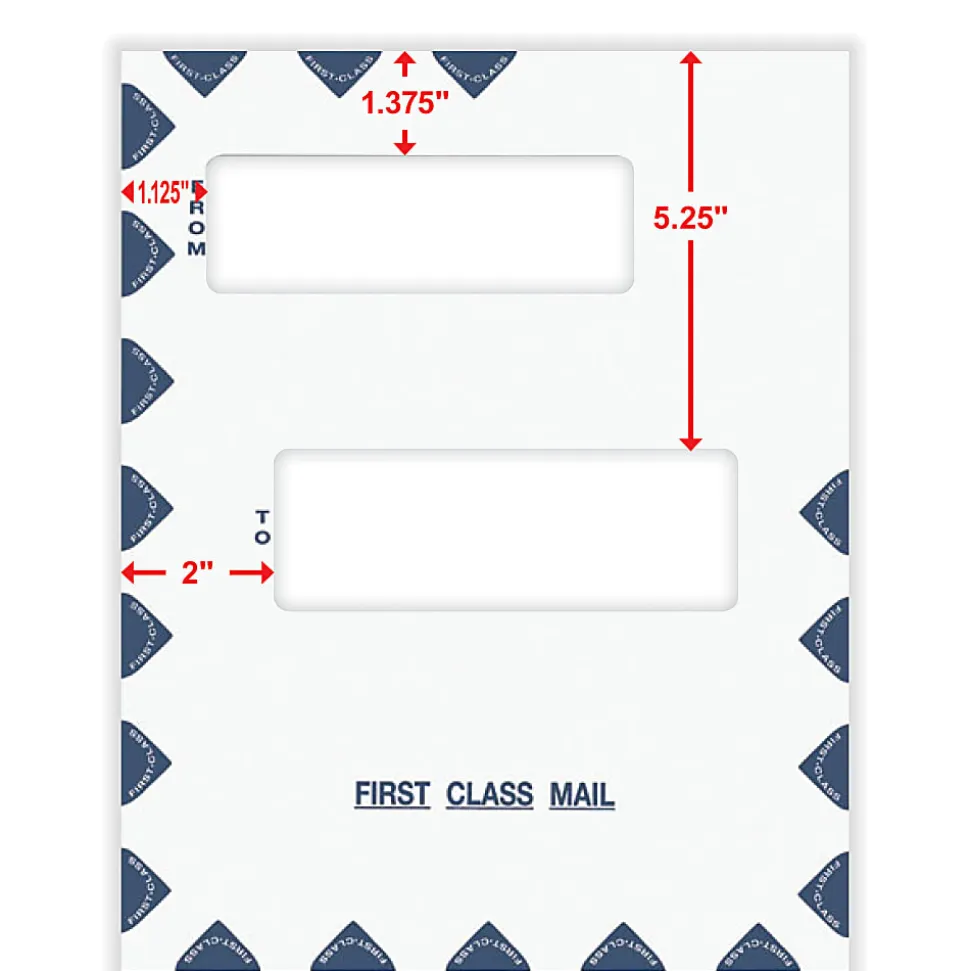 ComplyRight® First Class Double Window Tax Mailer Envelope, Offset Windows, White/Blue, Self-Seal, 9-1/2" x 12", Pack of 50